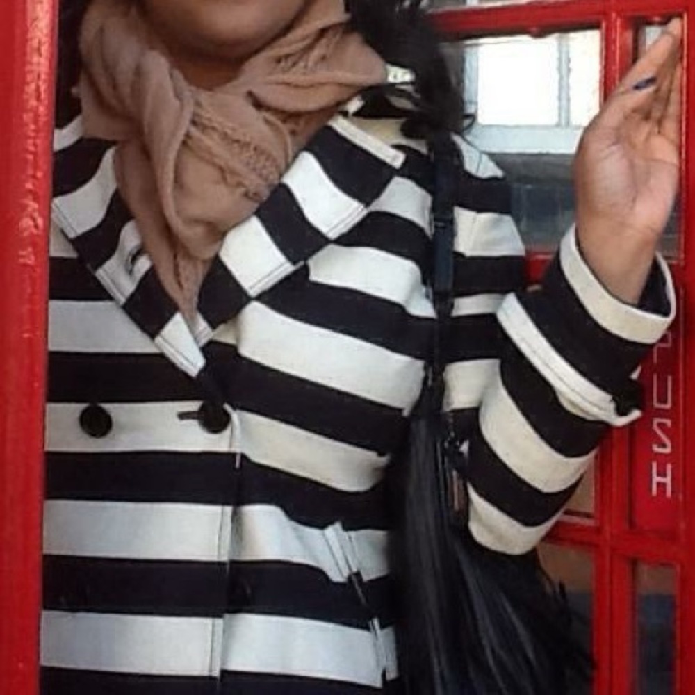 Loft Black and White Striped Coat
